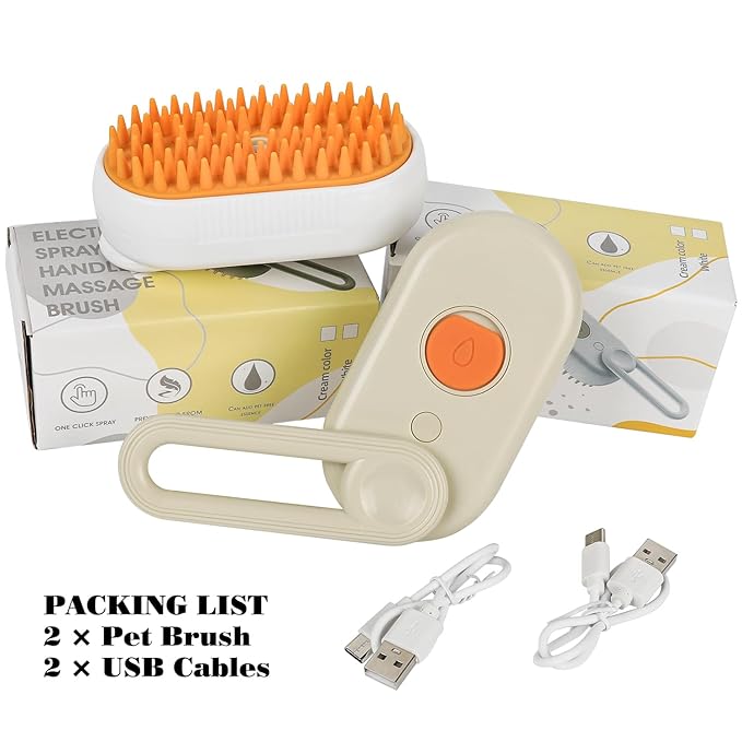 2PCS 3-in-1 Silicone Steamer Brush for Grooming Cats, Dogs and Other Pets - Deshedding and Detangling Long & Matted Fur