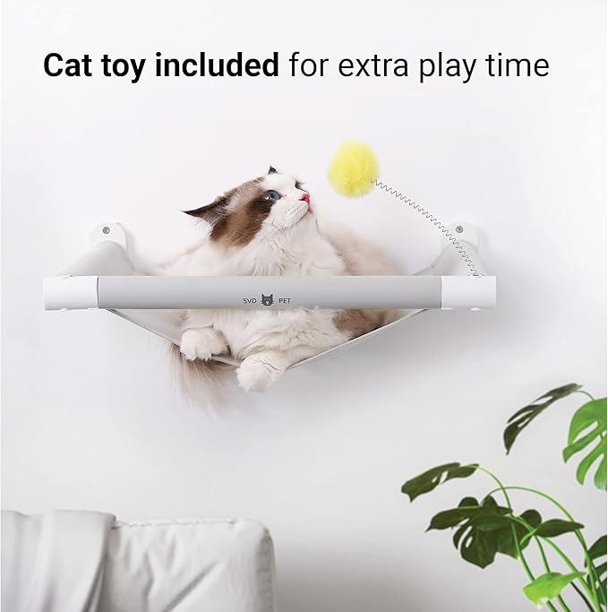 SVD.PET Cat Hammock Wall Mounted with Cat Toy, Soft Padded & Comfortable Cover Premium Cat Furniture. Modern Design Cat Shelf. Supports up to 40 lbs (Comfy Plus, White)