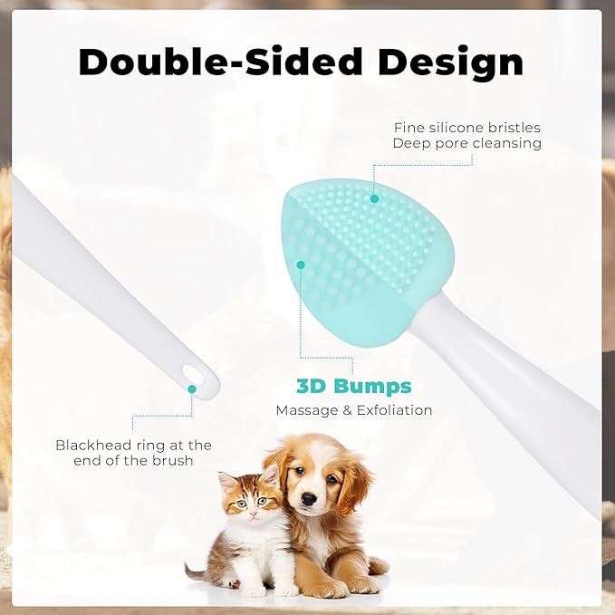 4Pcs Cat Acne Chin Treatment, Black Seed Brush Soft Silicone Cat Grooming Scraper Brush, for Cats Chin Acne & Blackhead Exfoliation, Double-sided Cat Brush