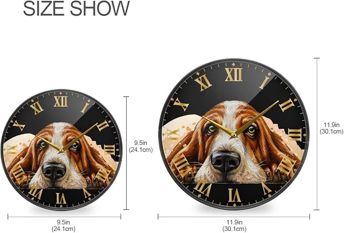 ALAZA Dog Breed Basset Hound Wall Clock Battery Operated Silent Non Ticking Clocks for Living Room Decor 12 Inch / 9.5 Inch