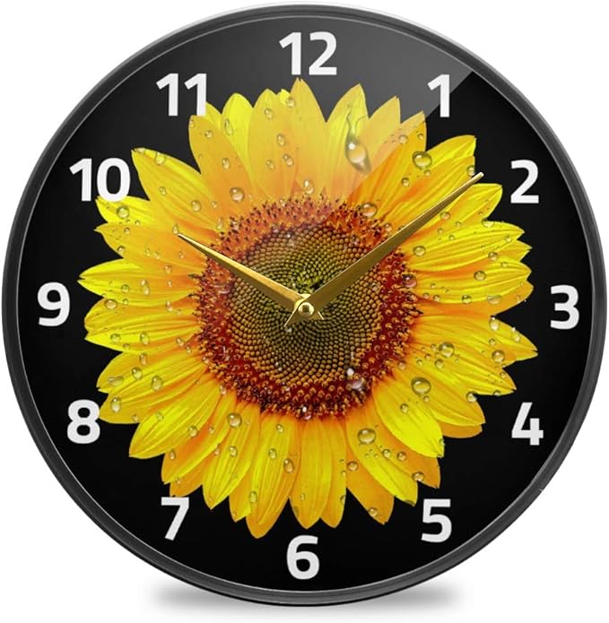 ALAZA Sunflower Close Up Floral Wall Clock Battery Operated Silent Non Ticking Clocks for Living Room Decor 12 Inch / 9.5 Inch