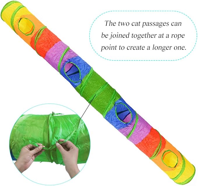 Andiker Cat Tunnel, Cat Tubes for Indoor Cats Collapsible Cat Play Toy for Puzzle Exercising Hiding Training and Running with a Red Fun Ball and 2 Holes (25&120cm) (Colorful)