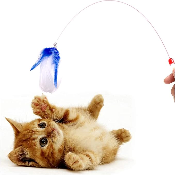 12pcs Cat Feather Toys with Bells Blue for Male Cats Replacement for Wand Boy Kitten Toys Interactive Training Indoor Cat Playing Birthday Gift for Chasing Jumping Exercise Refill Toy