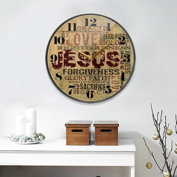 ALAZA Christian Religious Bible Verse Jesus Words with Cross Wall Clock Battery Operated Silent Non Ticking Clocks for Living Room Decor 12 Inch / 9.5 Inch
