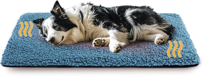 Miguel Self Warming Large Dog Bed 42 x 28 inch Self Heating Dog Pad Extra Warm Thermal Crate Mat with Removable Washable Sherpa Cover Non-Slip Cat Pet Mattress for Sleeping (Blue,XL)