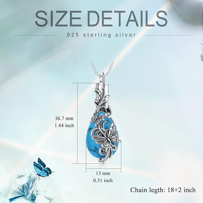 Animal Crystal Urn Necklace For Ashes Sterling Silver Butterfly Dragonfly Bee Phoenix Peacock Hummingbird Fox Angel Wing Pentagram Pentacle Cremation Necklace Heart Teardrop Urn Holder Necklaces For Women Memorial Jewelry