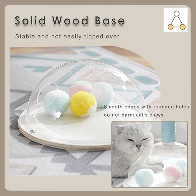 Marchul Cat Scratching Post with Hanging Ball, Wooden Cat Fetch Ball Toy, Sisal Scratcher Interactive Kitten Fun Track Toy for Indoor Cats Physical Exercise,M