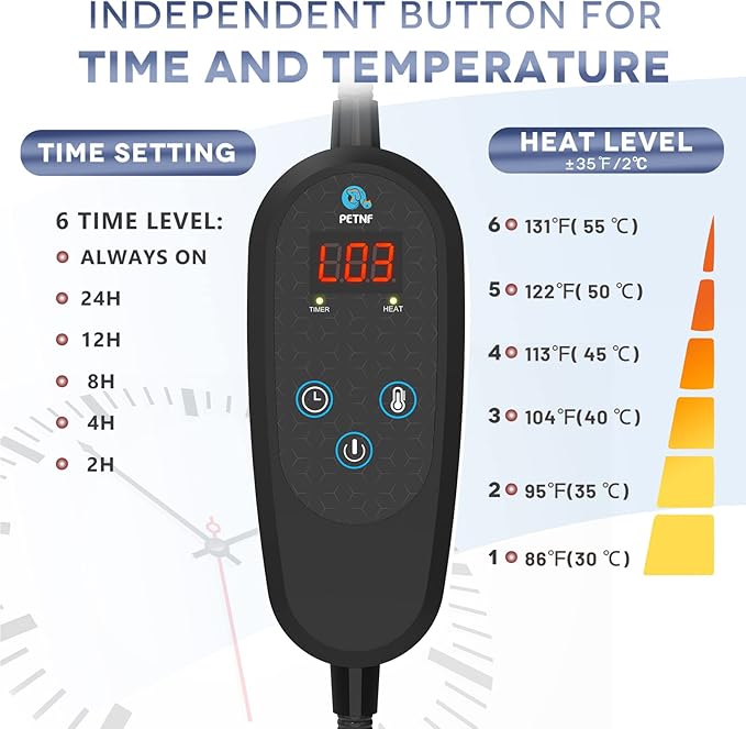 Pet Heating Pad Temperature Adjustment Dog Heating Pad Anti-bite Puppy Heating Pad with Timer Cat Heating Pad Indoor Waterproof Pet Warming Pad Electric Heated Bed Mat Dog