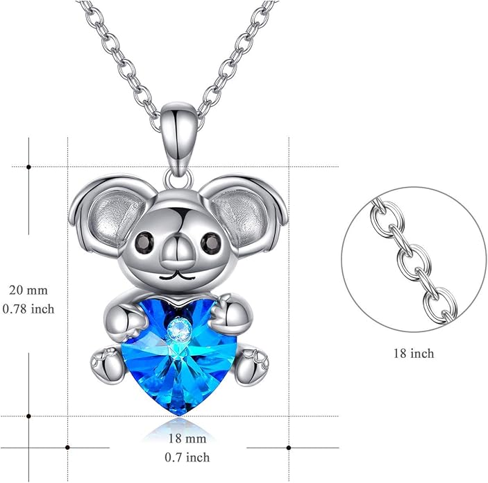 AOBOCO Cute Giraffe Necklace Sterling Silver Heart Pendant with Crystals from Austria - Elephant Koala Animal Pendant for Women