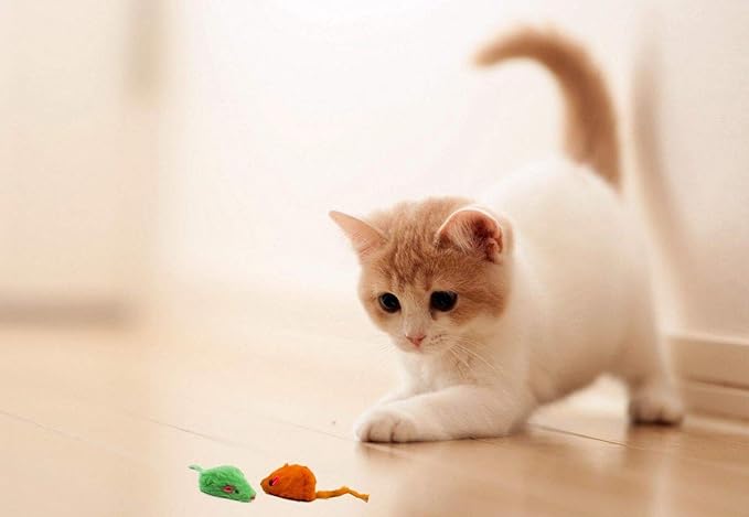 20 Christmas Holiday Mice with Catnip and Rattle Sound Made of Real Rabbit Fur Interactive Catch Play Mouse Toy for Cat, Pack of 20 Mice