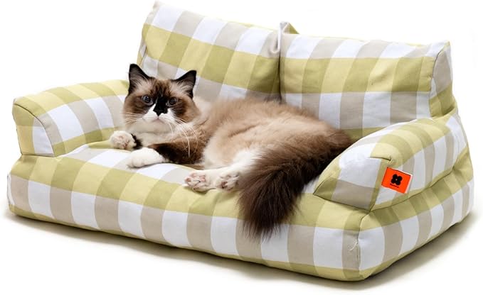 MEWOOFUN Pet Sofa Bed for Medium Pets Cat Couch Cat Bed with 26×19×13 Inch Removable Washable Cover Nonskid Bottom Puppy Couch Pet Bed up to 25 lbs (Yellow & White)