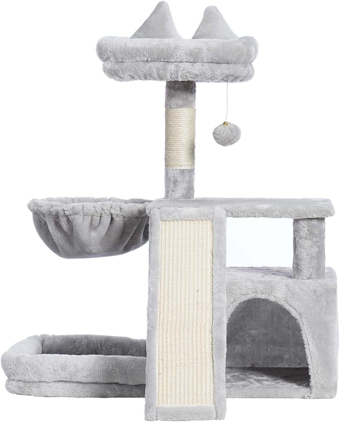 Cat Tree, Cat Tower with condo, Basket, Large Bed, Platform, Scratch Board, Cat Scratching Posts for Indoor Cats, Light Gray GCT002SW