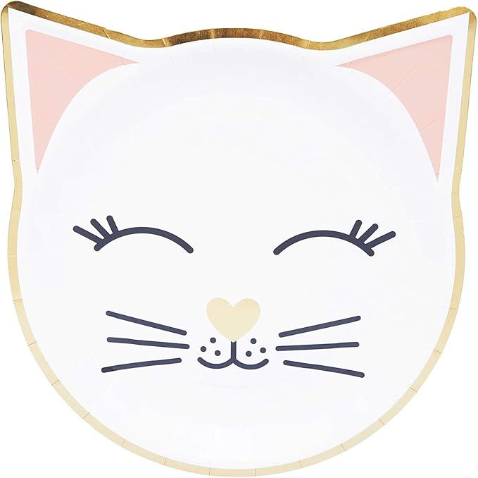 48-Pack Gold Foil Die-Cut Cat Paper Plates Birthday Party Supplies (9.5x9.9 in)