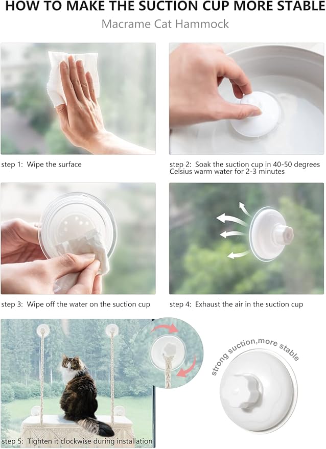 Dahey Macrame Cat Window Perch Boho Cat Hammock Wall Mounted Pet Resting Seat Bed for Indoor Cats Safety Space Saving kitty Swing Shelf with Tassel Holds up to 45 lbs with Screw Suction Cups, Gift