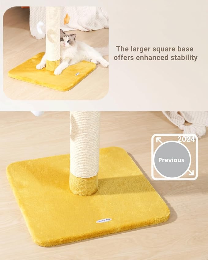 Happi N Pets 28" Large Cloud Cat Scratching Post with Bed(Ø15.3in), Cat Tree Tower for Indoor Cats, Tall Scratch Post with Natural Sisal Ropes & Soft Plush Perch, Removable Cover & Enhanced Base