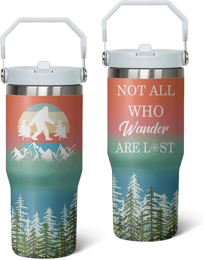 30 Oz Bigfoot Tumbler with Handle and Straw, Insulated Sasquatch Coffee Mug Keeps Drinks Cold & Hot, Double Wall Stainless Steel Wander Cup, Bigfoot Gifts for Men Women, Gifts for Bigfoot Lovers
