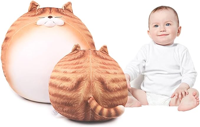 ARELUX 11.8In High Chubby Cat Plush Pillow, Cute Orange Fat Kitty Cat Stuffed Animal Soft Kitten Adorable Hugging Pillow Anime Plushies,Funny Toy Birthday for Adults Friends