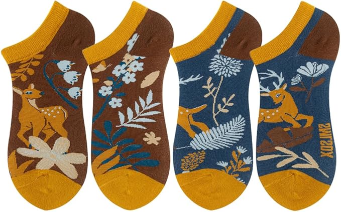 2 Pairs Funny Cartoon Animal Print Cotton Ankle Socks for Women Teens