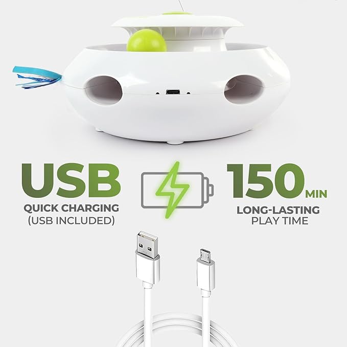 ALL FOR PAWS 3 in 1 Interactive Cat Butterfly Flutter Toy with Rolling Balls, Poping Feather Toy Automatic Kitten Spinner Toys Mental Stimulation for Indoor Cats, USB Rechargeable Kitty Toys