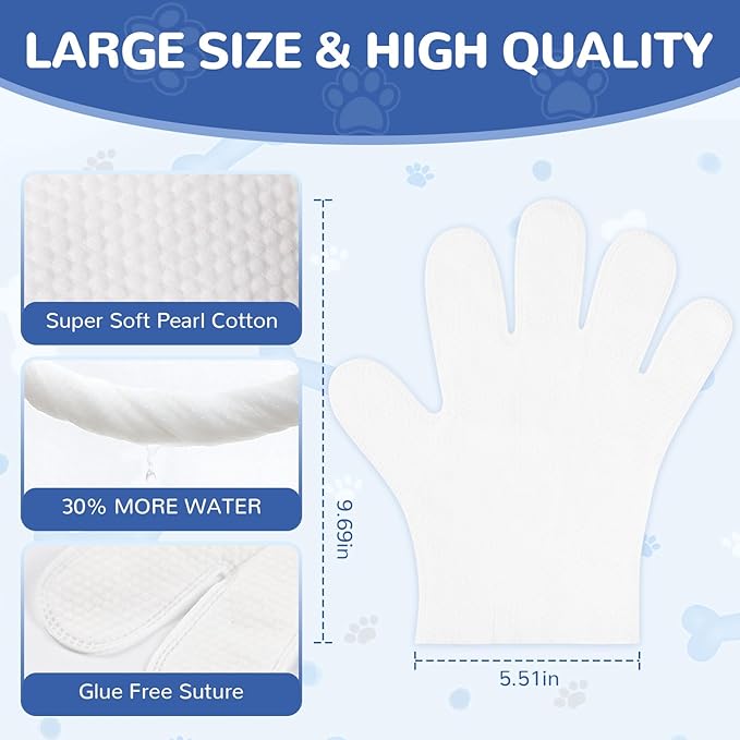 10 Pcs Pet Cleaning Glove Wipes for Dogs & Cats, Hypoallergenic Grooming Wipes, Dog Wipes for Paws and Buttocks, Dog Wipes Cleaning Deodorizing Suitable for Pet Dry Cleaning, Daily Care and Travel