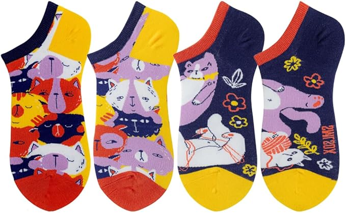 2 Pairs Funny Cartoon Animal Print Cotton Ankle Socks for Women Teens