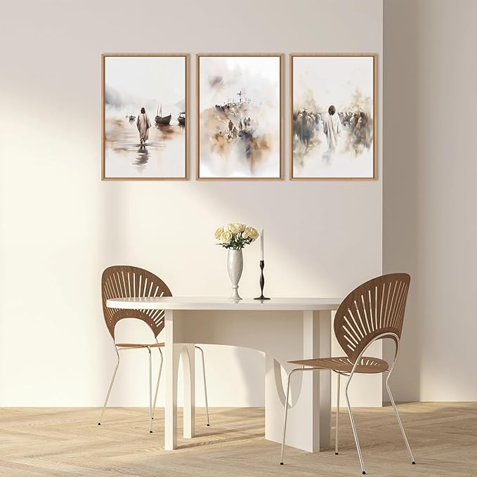 Ausril Jesus Framed Canvas Wall Art Set,Christian Bible Wall Decor, Minimalist Boho Christian Wall Painting, Retro Christmas Generic The Cross Art Prints for Living Room Bedroom, Church -24"x36"x3