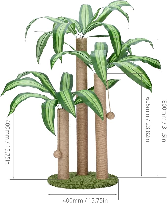 31.5Inch Cat Scratching Post,Cat Scratcher Tree with 3 Scratching Poles & 2 Interactive Dangling Balls,Cats Scratching Posts for Indoor Kitten & Adult Cats