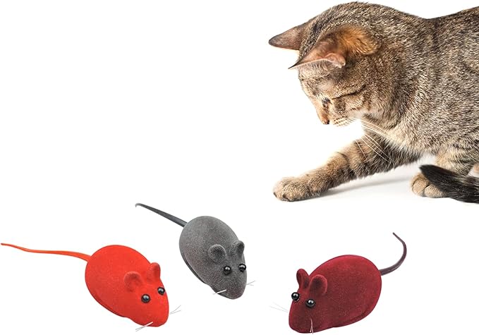 Andiker 3 Pcs Cat Mouse Toy, Flocking Squeaking Mouse Cat Toy 3 Random Colors Soft Small Cat Toys for Indoor Cats Interactive Cat Toy for Cats and Kitten to Catch and Bit (3pcs)