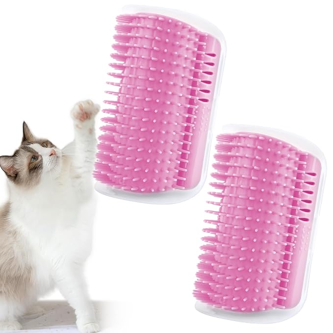 2Packs Cat Self Groomer, Cat Wall Corner Scratcher with Catnip, Soft Cat Brushes, Self Grooming Cats Brush Wall Corner Massager Combs for Long Short Fur Kitten Indoor Cats (Pink)