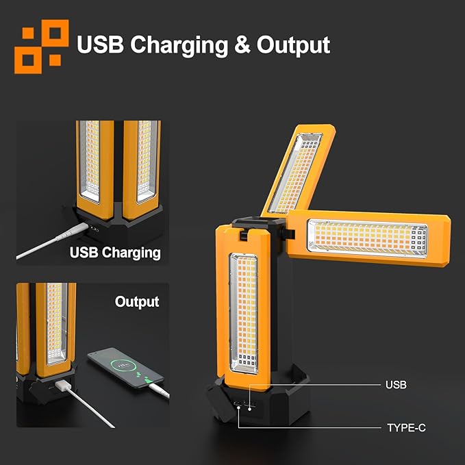13200mAh Rechargeable Solar Work Light with Folding Stand Support and Portable Carrying Bag, 8000 Lumen Stepless Dimmable, 4 Lighting Modes, White/Warm/Warm White (No Tripod)