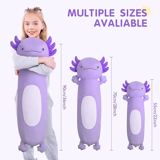 22 inch Cute Giant Purple Axolotl Plush Soft Body Pillow, Large Squishy Plushies Axolotl Stuffed Animals Toy, Gifts for Kids Boys Girls Birthday