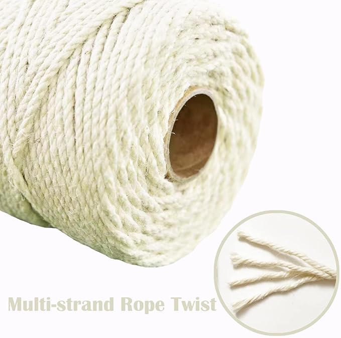 Natural Jute Twine Hemp String for Cat Scratcher Post, 164FT, 6MM, Multipurpose Use