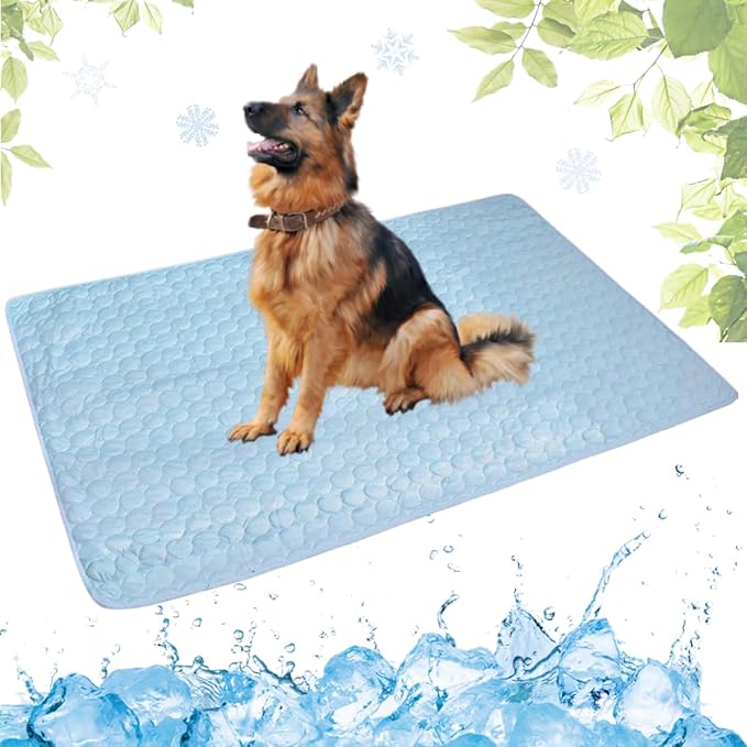 Dog Cooling Mat Washable, Portable Summer Dog Pad, Water-Absorbent Pet Cooling Pad, Ice Silk Self-Cooling Mat for Dog for Kennel/Sofa/Bed/Floor/Car Seats(Light Blue,27x39in)