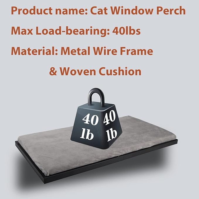 Cat Window Hammock, Metal Cat Hammock Window Seat with Soft Cushion, Window Sill Cat Perch, Kitty Sill for Two Big Cats, 360° Sunny Seat Space Saving Cat Beds Window Perch Shelf for Indoor Cats(Grey)