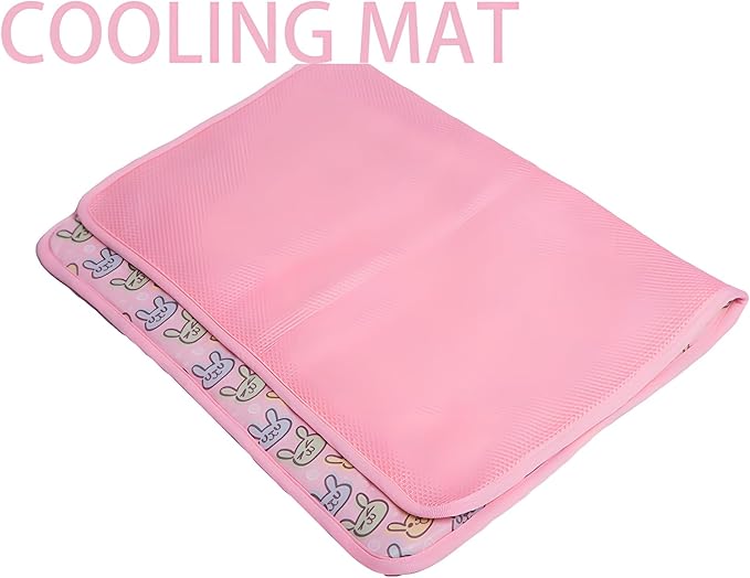 DELIFUR Cat Cooling Mat- Pet Cooling Mat Outdoor for Dogs Self Cooling Pad for Cat Puppy Small Dog Machine Washable (Medium, Pink Bunny)