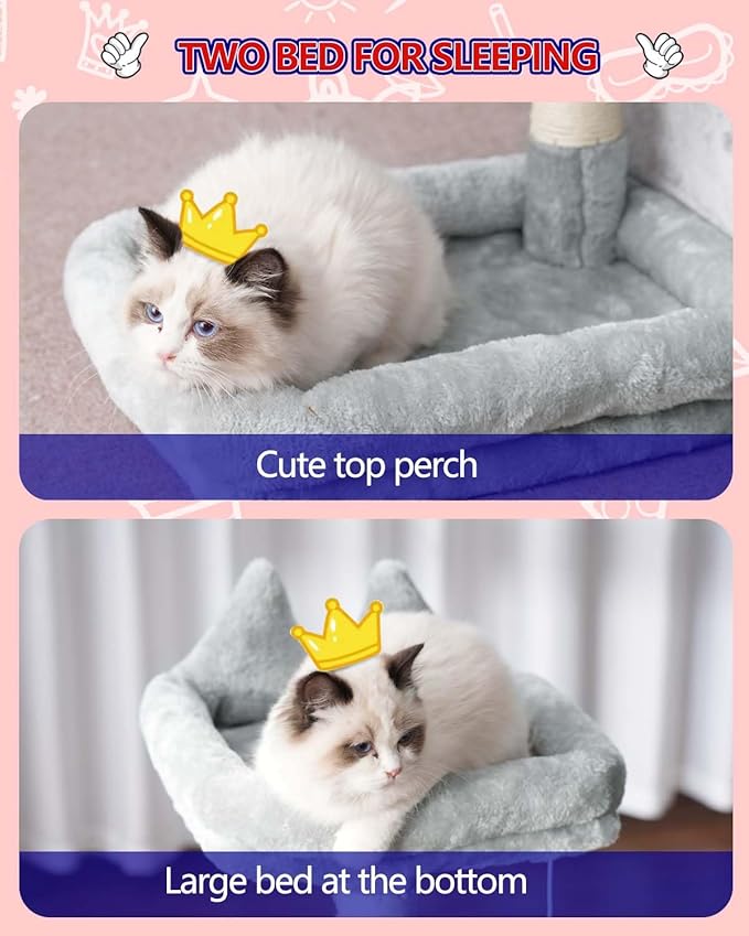 Cat Tree, Cat Tower with condo, Basket, Large Bed, Platform, Scratch Board, Cat Scratching Posts for Indoor Cats, Light Gray GCT002SW