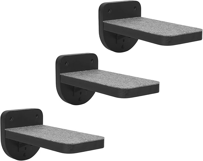 Set of 3 Black Natural Wood Paited Cat Wall Floating Steps Climbing Shelves - Wall Mounted Cat Stairs Ladder, Cat Shelf Platform and Perches for Wall - Holds up 35lbs
