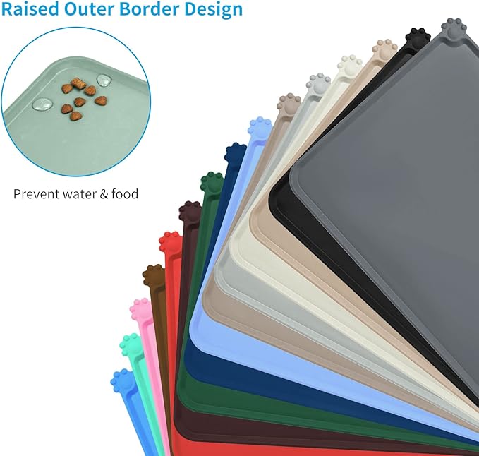 AUDWUD Silicone Waterproof Pet Feeding Mats,Anti Slip Bowl Pad,Dog Mat for Food and Water