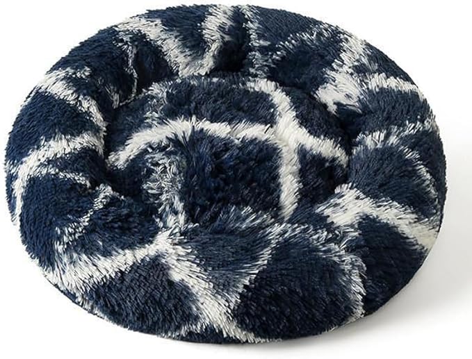 Cat Beds for Indoor Cats, Dog Bed, Cat Bed, Machine Washable, Fluffy Round Pet Bed Non-Slip, Autumn and Winter Warmth, Cuddler Cushion Self Warming (Plaid Dark Blue, 48 inch)