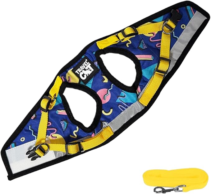 Travel Cat Harness and Leash Set - Adjustable Fit Mesh Cat Harness and Reflective Strap - Comfort Escape Proof Harness for Cats, Kitten for Outdoor Walking, Hiking (X-Small, 90s Cat)
