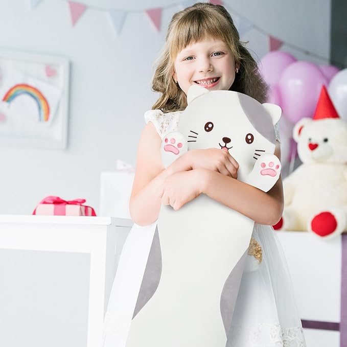 28 inch Cat Plush Body Kitty Pillow, Soft Giant Doll Cute Kitten Squishy Cat Stuffed Animal Toy Gifts for Kids, Birthdays