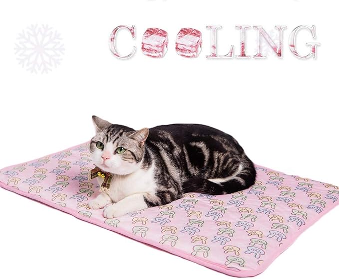 SEIS Dog Ice Pad Ice Silk Cats Kennel Mat Pet Cooling Pad Summer Cool Bamboo Mat Breathable Pad (Pink, S