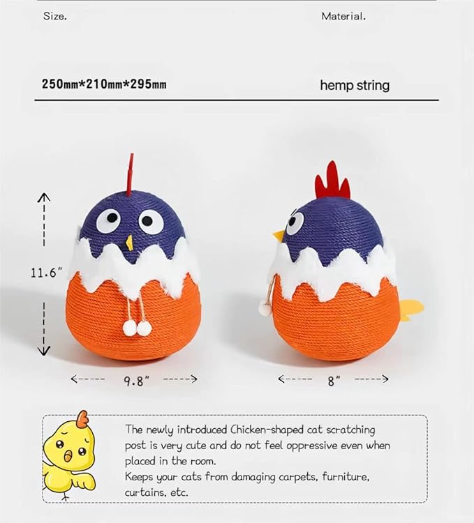 Cat Scratching Post Tall Cat Scratcher with Sisal Rope Ball Vertical Cat Scratch Post Claw Scratchers for Indoor Cats and Kittens Interactive Pet Toy(Tumbler Chicken)