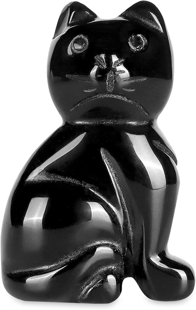 2" Black Obsidian Crystal Cat Figurine Cat Sculpture Kitten Carving Animal Healing Crystals Gemstone Collectibles Home Art Decor