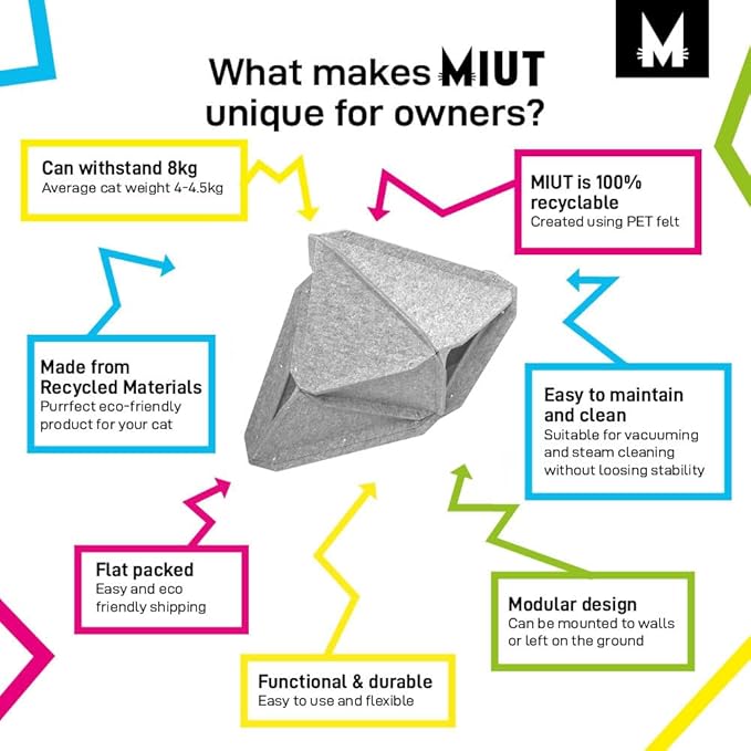 MIUT Medium Climber Cat Furniture, Wall Mounted Cat Shelves, Mental Stimulation for Indoor Cats, Durable and Adjustable, Water and Stain Resistant, Suitable for Cats to Climb and Play