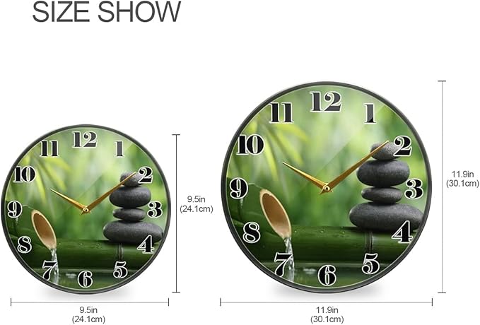 ALAZA Zen Stone Bamboo Wall Clock Battery Operated Silent Non Ticking Clocks for Living Room Decor 12 Inch / 9.5 Inch