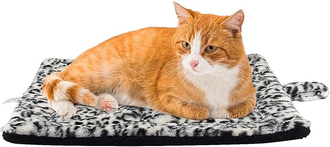 Self-Warming Cat Pad, Self-Heating Thermal Pet Mat for Indoor Outdoor Cats and Small Dogs Bed Mat for Sleeping, Non-Slip Hooks, 22 x 18 Inches, Black/White