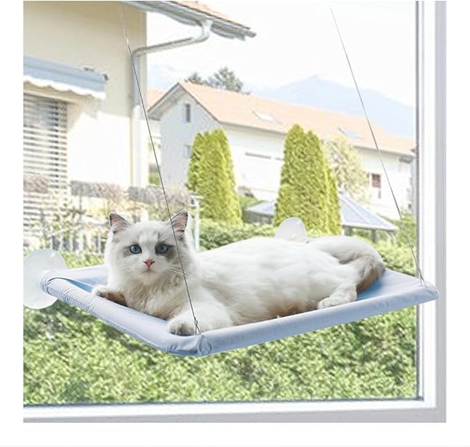 Cat Window Perch Hammock Window Seat-Large Cat Hammocks Bed for Indoor Cats with 4 Strong Scution Cups,Kitty Sunny Bed Window Sill Shelf Sturdy Resting Seat Holds Up 40lbs Pet Hammocks