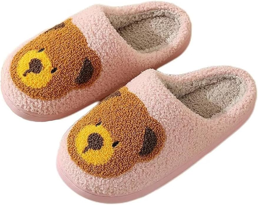 Animal Pattern Slippers - Hello Cat, Bear, Moose & Love Designs - Comfy Memory Foam Plush Cloud Slippers for Couples & Indoor Home
