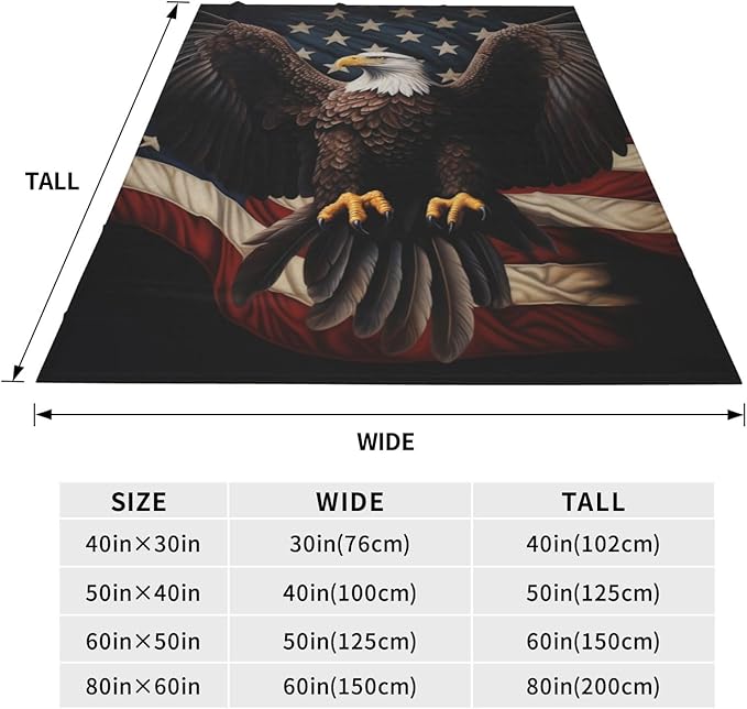 American Eagle Flag Blanket Gfits for Women Men Kids Bald Eagle Flannel Throw Blankets Soft Fuzzy Lightweight for Home Decor Couch Bed Sofa 50x40 Inches